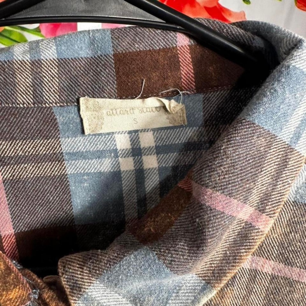 B177. Altar'd state brown + blue plaid button up shirt - Picture 2 of 3